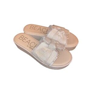 BEACH by Matisse Raffia Platform Slide NEW 9 - Womens Beige Casual Sandals